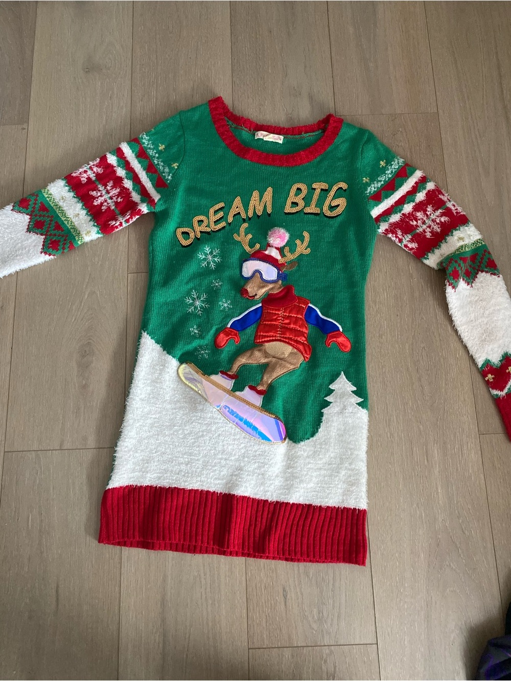 Oversized Dream Big Green & Red Holiday Sweater Top
